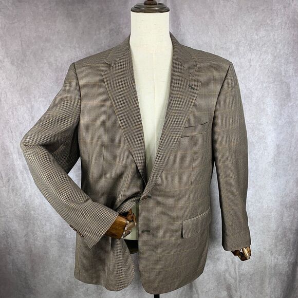 Brooks‎ Brothers Blazer Jacket Men 44RG Brown Houndstooth windowpane Sport Coat - Picture 2 of 14